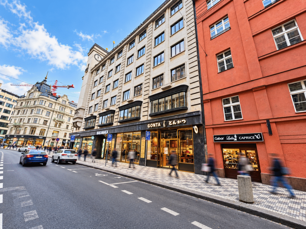Building with Tonkatsu Gonta restaurant at Jungmannova 34, Prague 1.